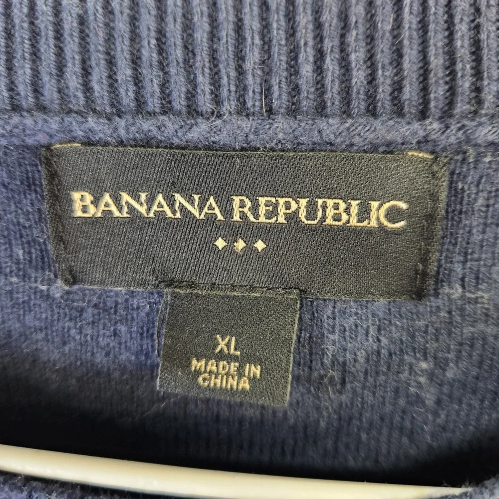 Banana Republic Mens Colorblock Crew Neck Sweater XL Navy‎ Gray White Stripes